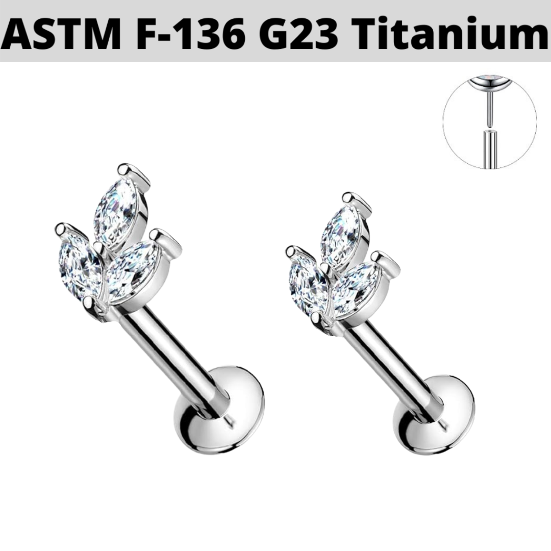 G23 Titanium Threadless Push In Triple Marquise Leaf Labret