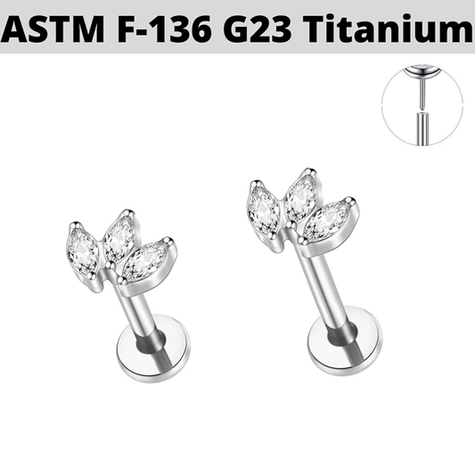 G23 Titanium Threadless Push In Marquise Fan CZ Tragus Labret