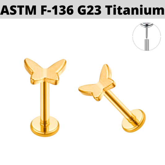 G23 Gold PVD Titanium Threadless Push In 3D Butterfly Labret