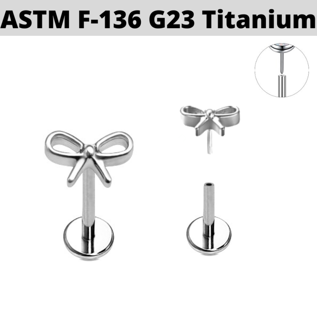 G23 Titanium Threadless Push In 3D Ribbon Bow Labret