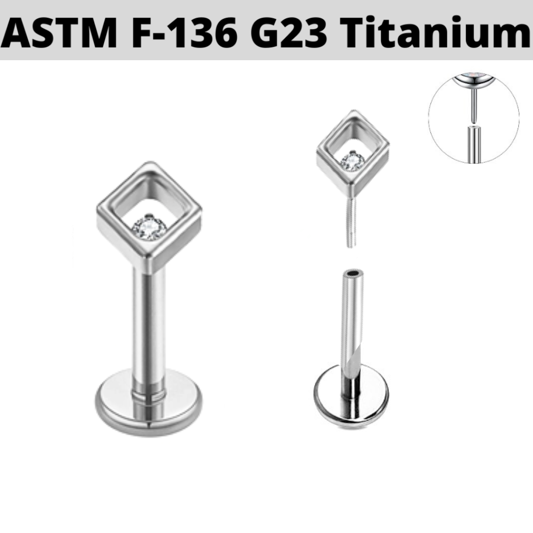 G23 Titanium Threadless Push In Rhombus CZ Labret