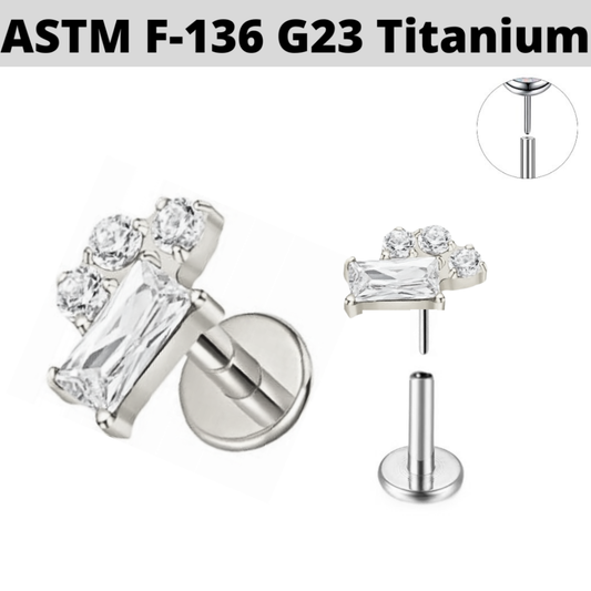 G23 Titanium Threadless Push In Baguette Triple CZ Labret