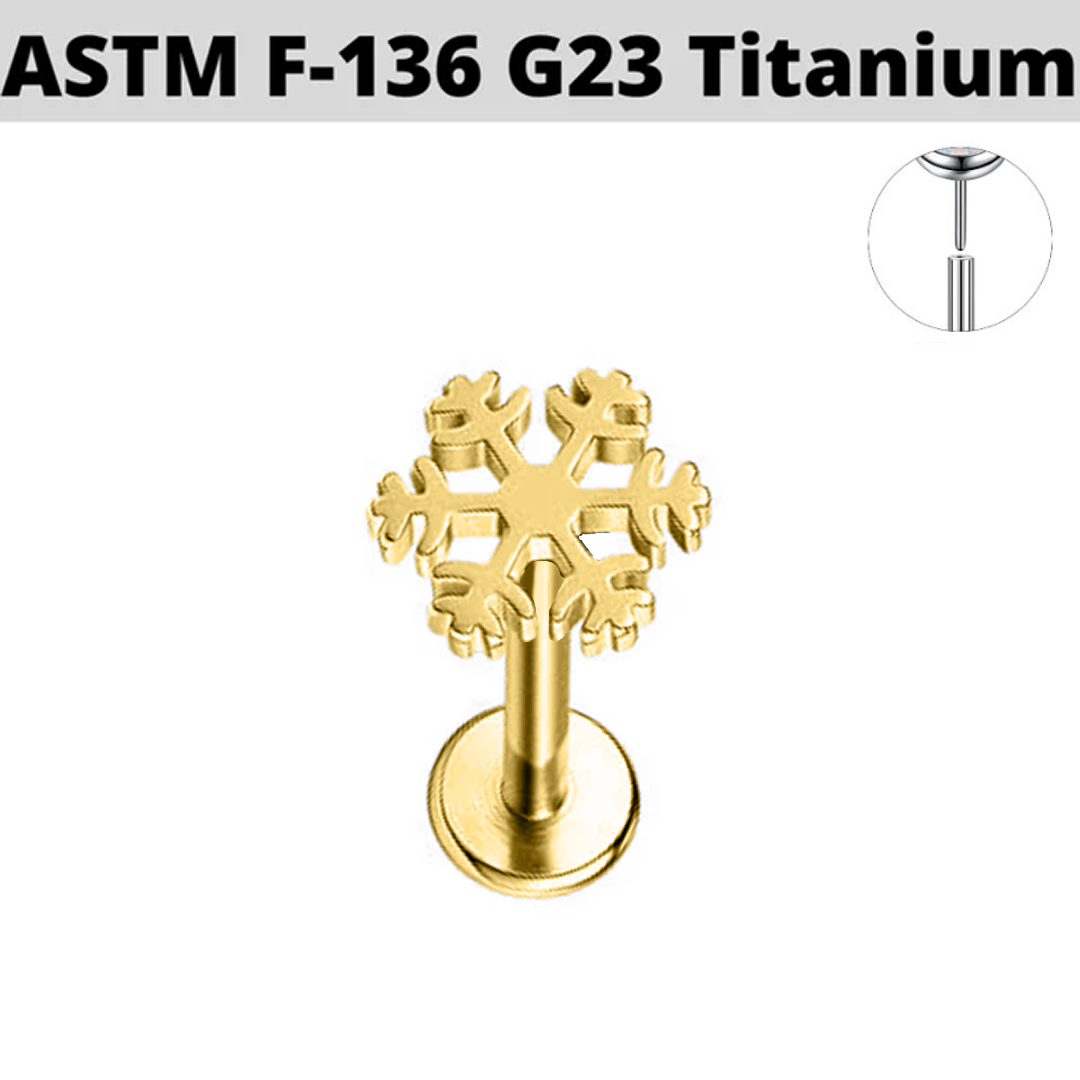 G23 Gold PVD Titanium Threadless Push In Snowflake Labret