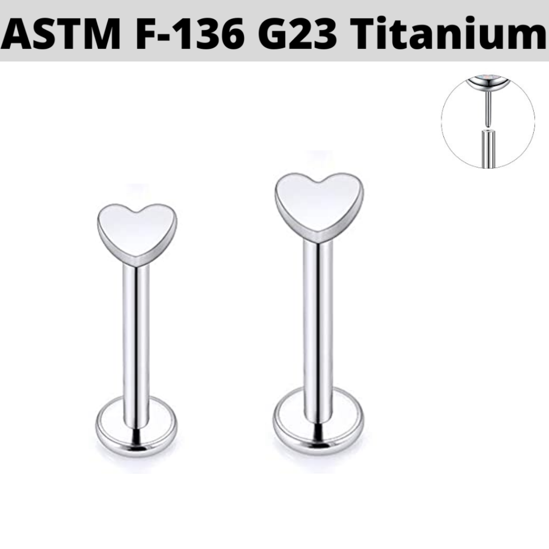 G23 Titanium Threadless Push In Heart Labret Tragus