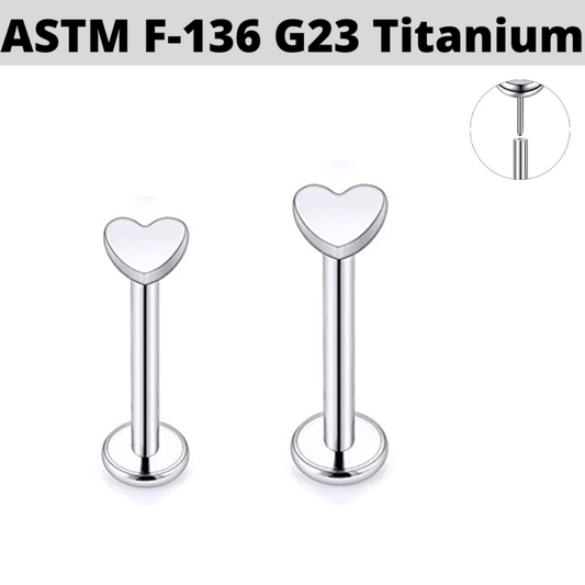 G23 Titanium Threadless Push In Heart Labret Tragus