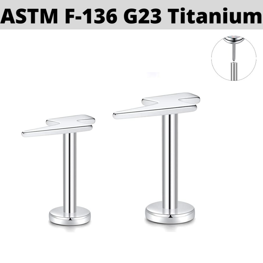 G23 Titanium Threadless Push In Lightning Bolt Labret Tragus