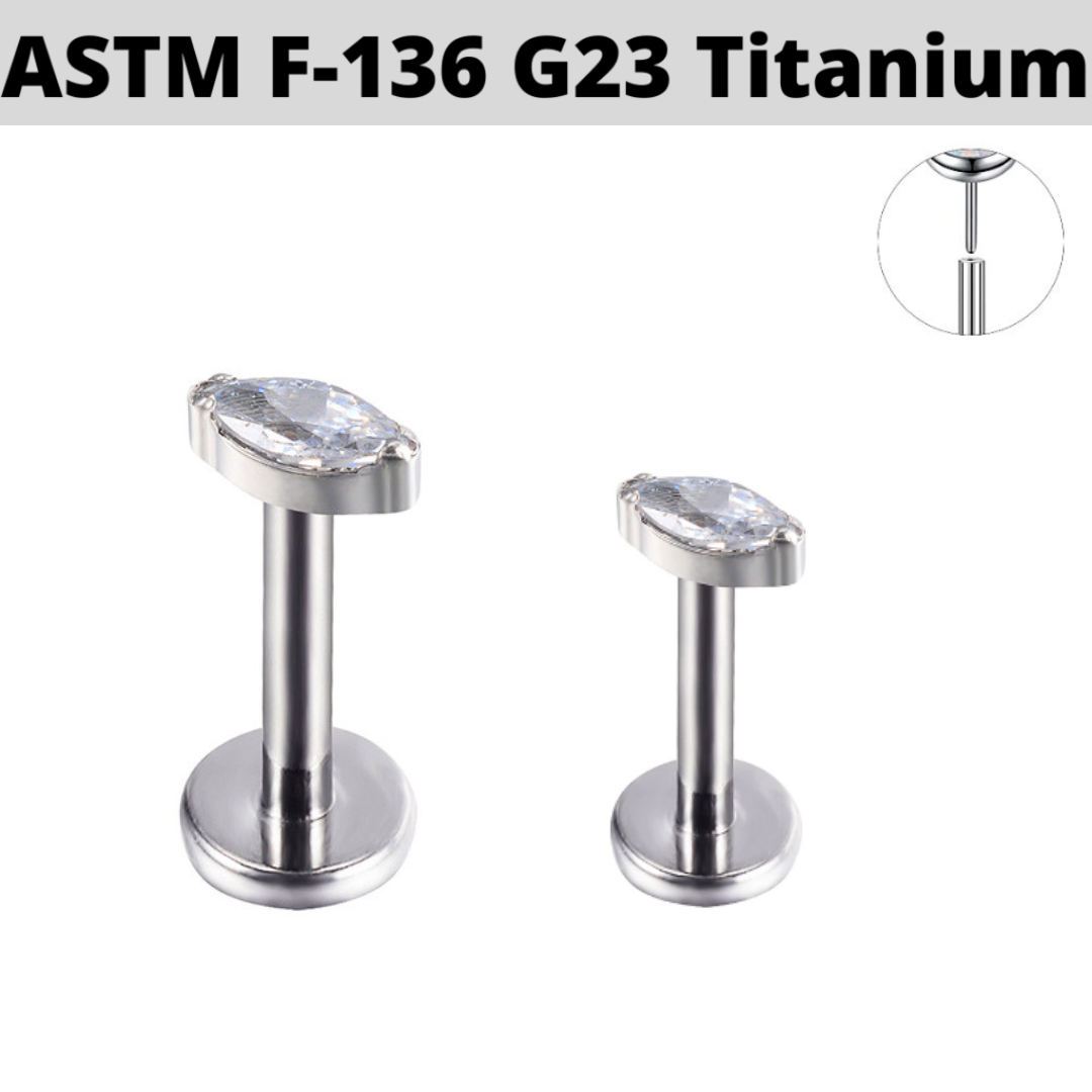 G23 Titanium Threadless Push In Marquise CZ Tragus Labret