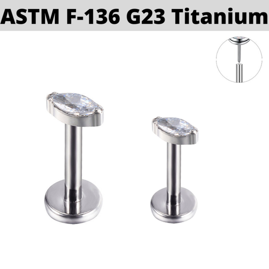 G23 Titanium Threadless Push In Marquise CZ Tragus Labret