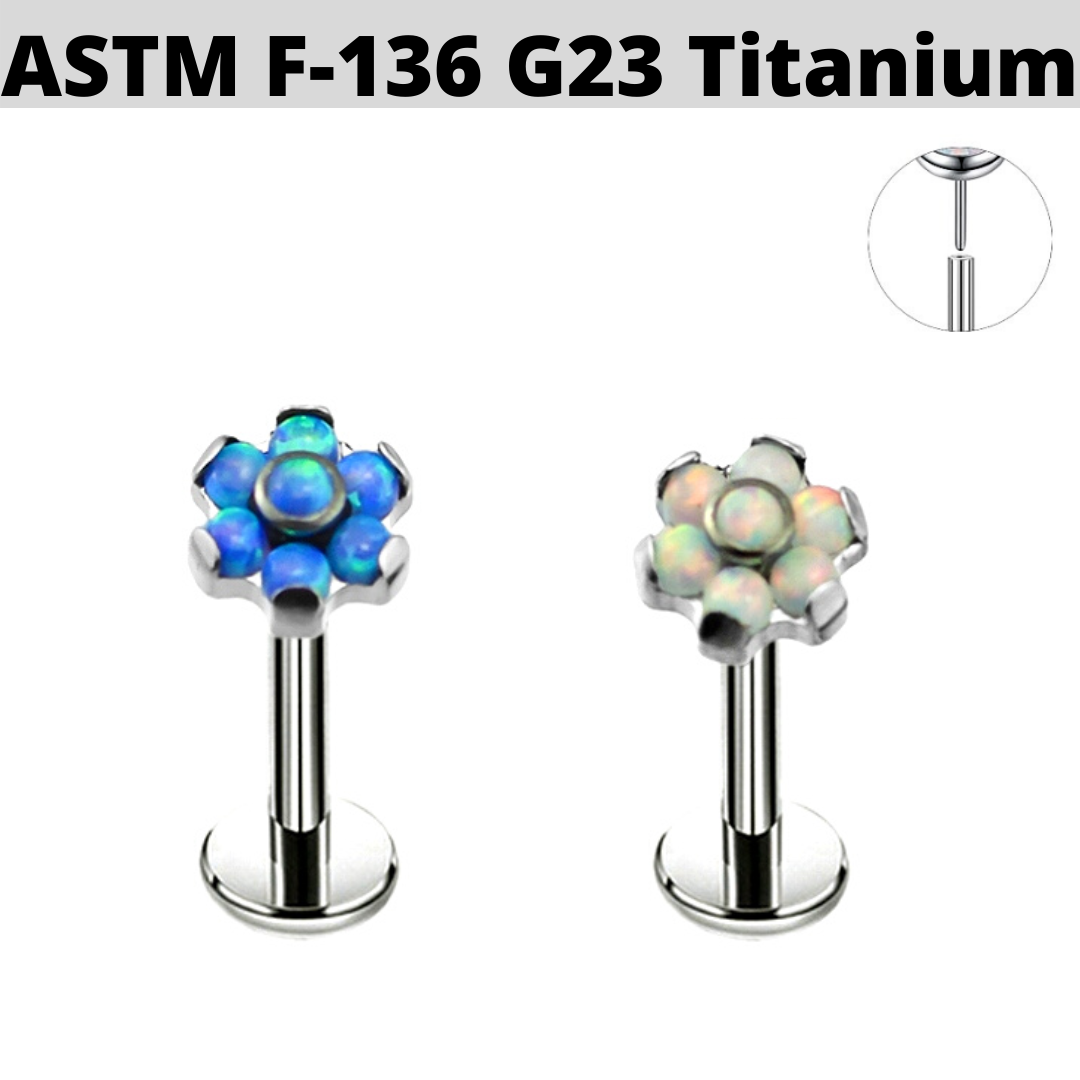 G23 Titanium Push In Opal Flower Tragus Labret