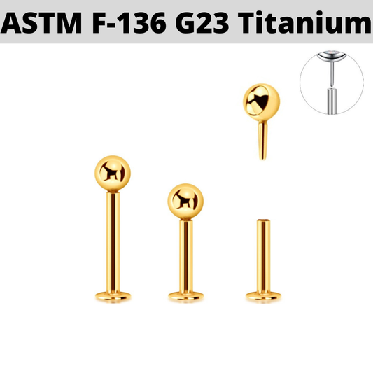 G23 Gold PVD Titanium Threadless Push In Ball Labret