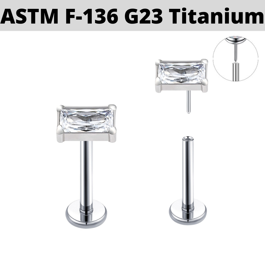 G23 Titanium Threadless Push In Rectangular CZ Tragus Labret