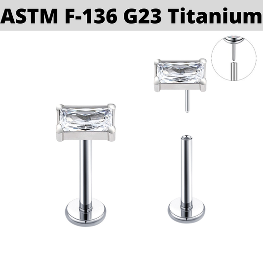 G23 Titanium Threadless Push In Rectangular CZ Tragus Labret