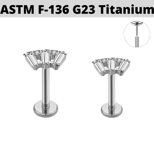 G23 Titanium Threadless Push In Bezel Set Baguette Fan CZ Tragus Labret