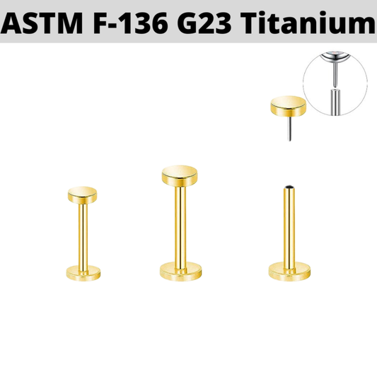 G23 Gold PVD Titanium Threadless Push In Flat Disc Labret Tragus