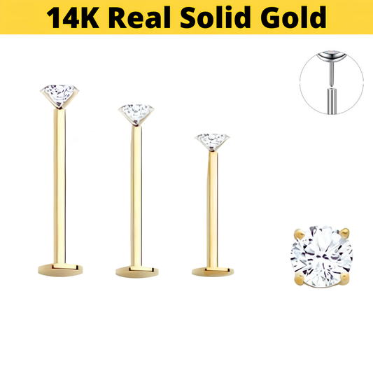 14K Gold 16G Snap In Threadless CZ Labret