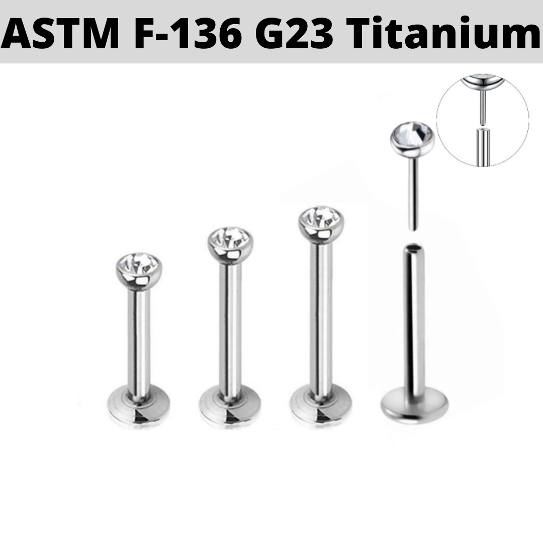 G23 Titanium Threadless Push Click Pin CZ Labret