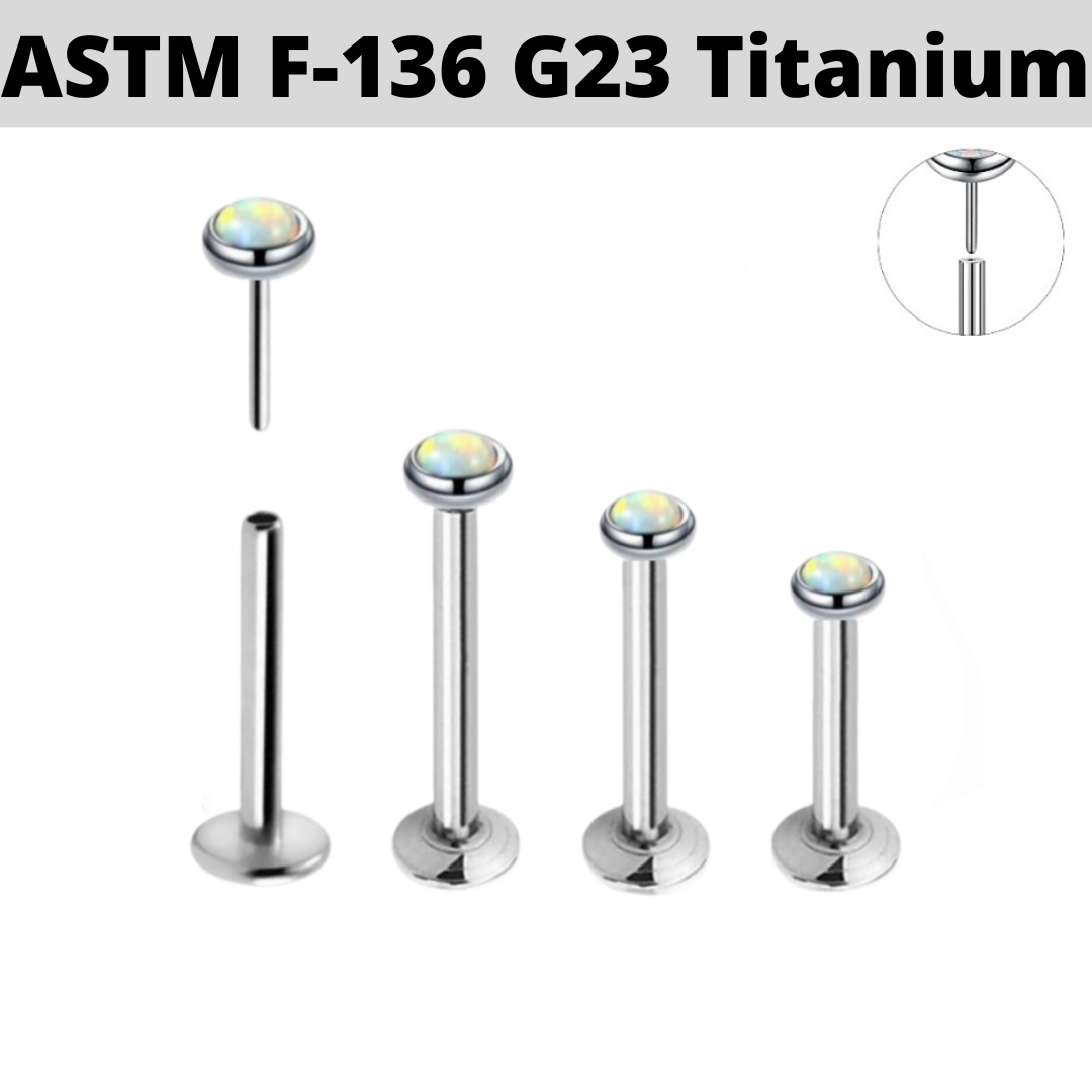 G23 Titanium Threadless Push In Flat White Opal Labret Tragus