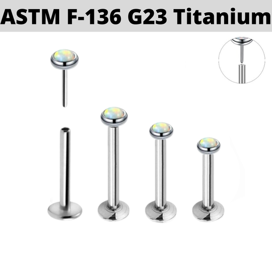 G23 Titanium Threadless Push In Flat White Opal Labret Tragus