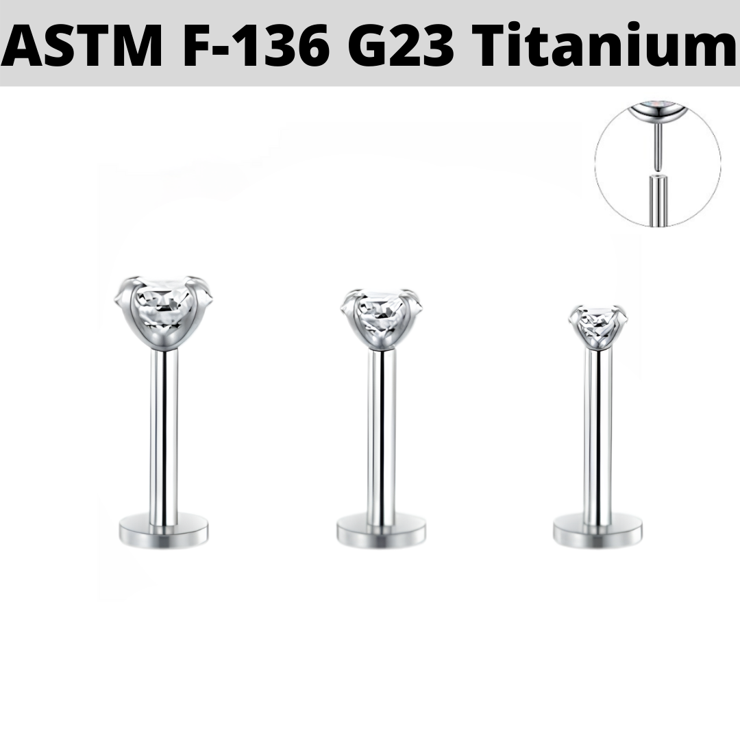 G23 Titanium Prong Set CZ Threadless Push Click Pin Labret
