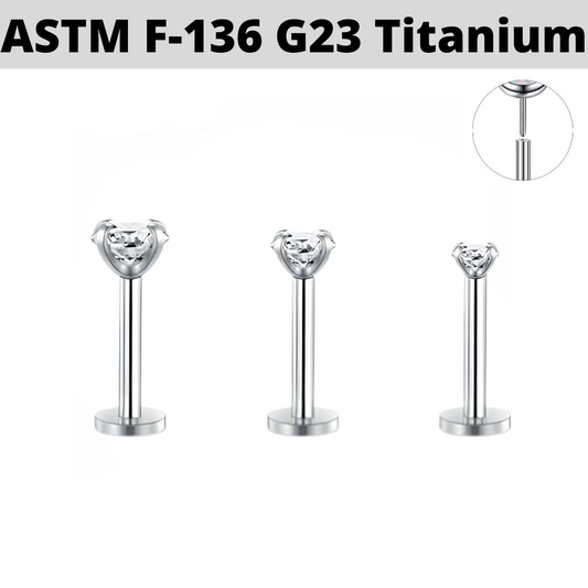 G23 Titanium Prong Set CZ Threadless Push Click Pin Labret