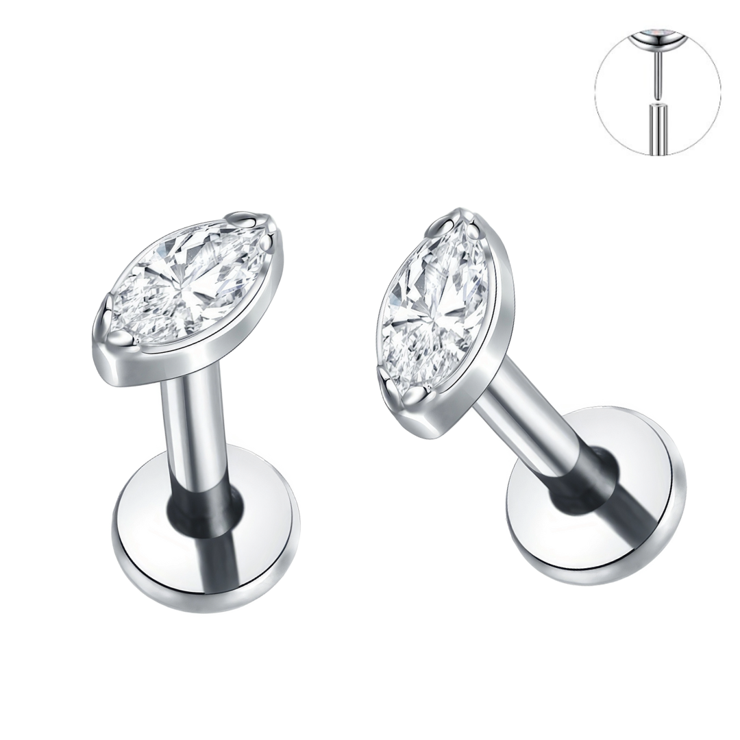 Steel Threadless Push In Marquise CZ Labret