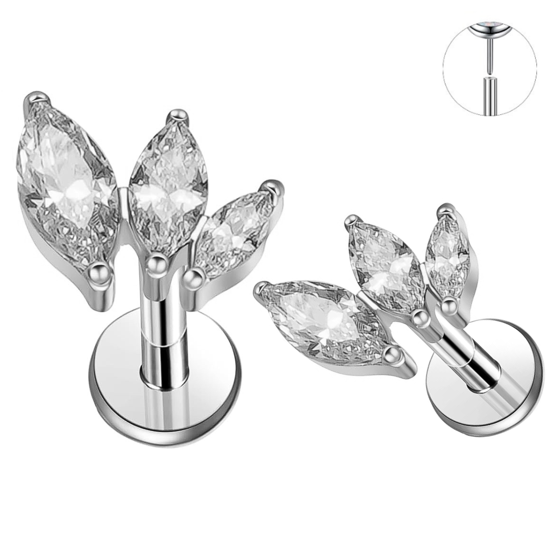 Steel Threadless Push In Curved Triple Graduated Marquise CZ Labret