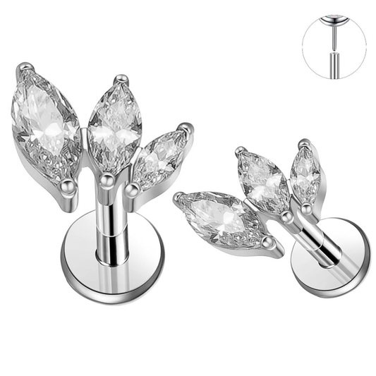 Steel Threadless Push In Curved Triple Graduated Marquise CZ Labret