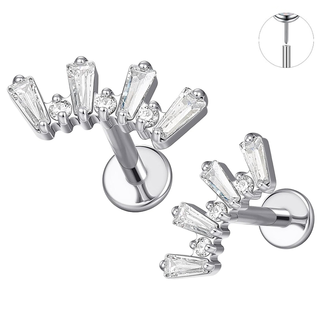 Steel Threadless Push In Baguette CZ Crown Top Labret
