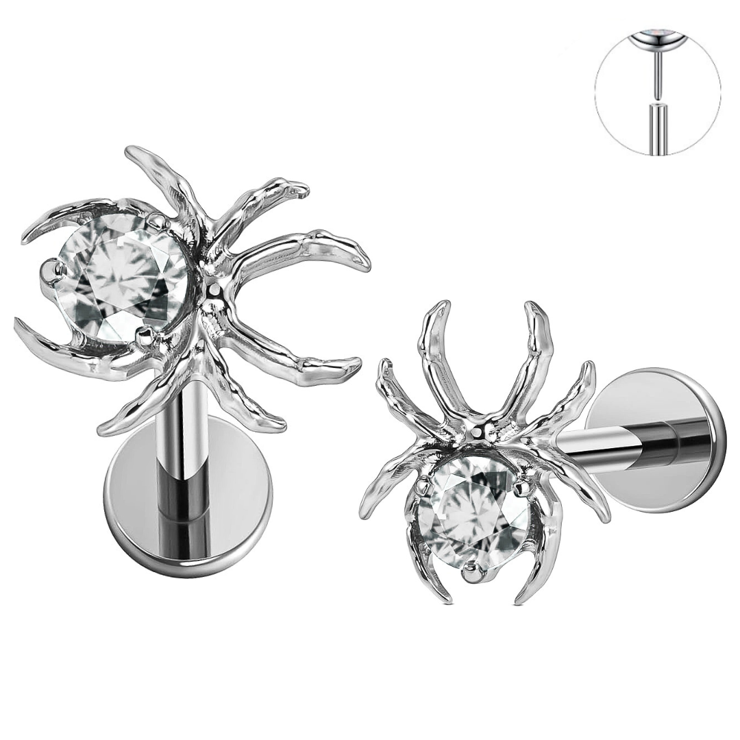 Steel Threadless Push In CZ Spider Top Labret