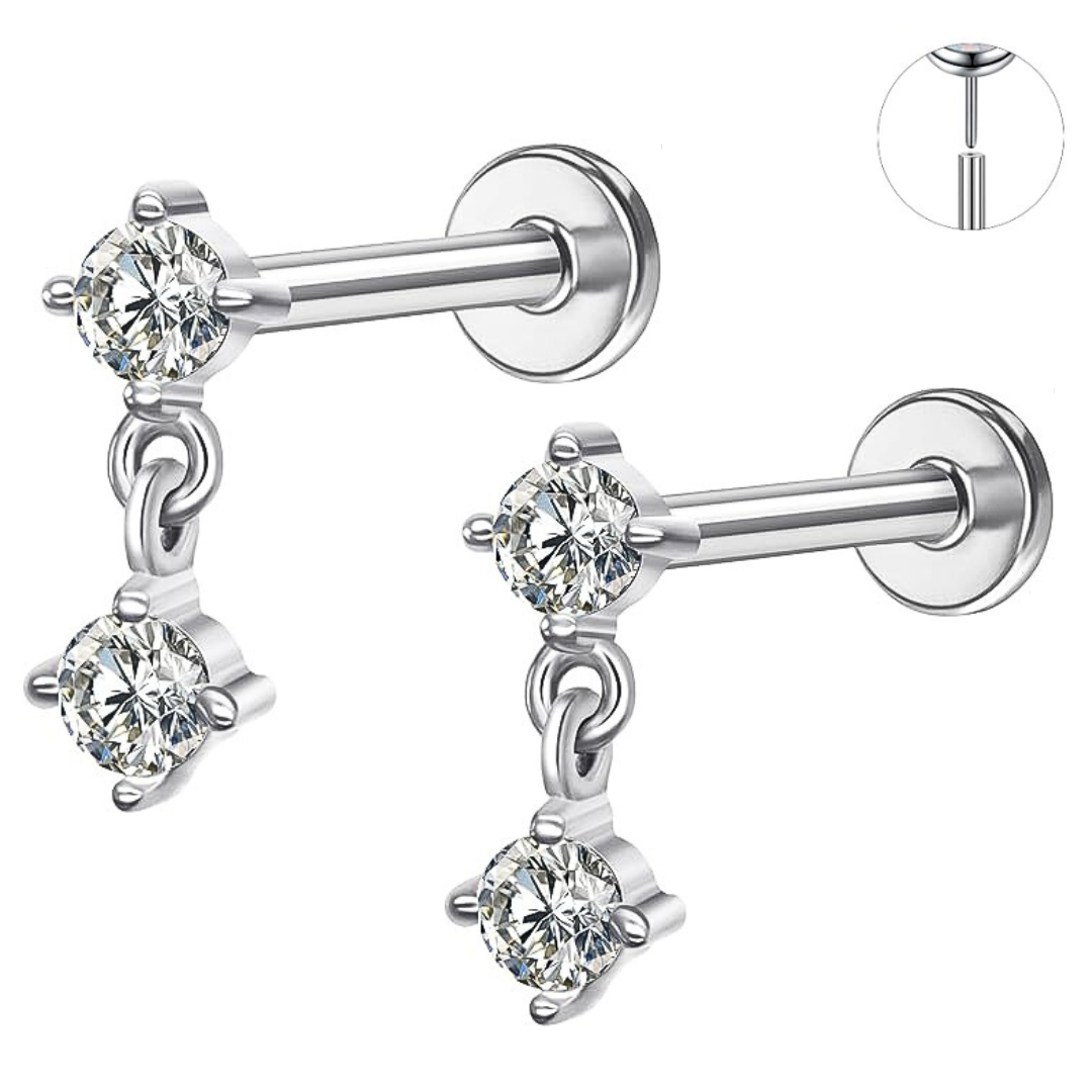 Steel Threadless Push In CZ Dangle CZ Labret