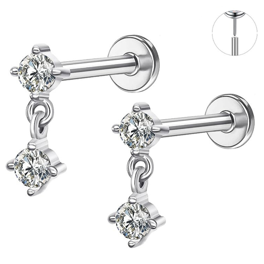 Steel Threadless Push In CZ Dangle CZ Labret