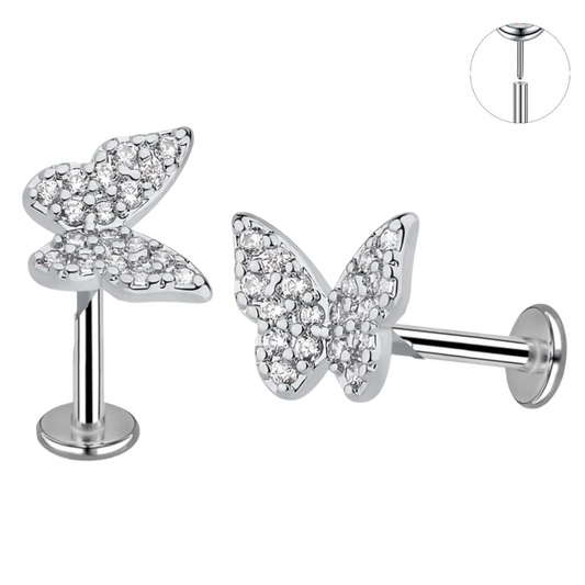 Steel Threadless Push In Paved CZ Butterfly Tragus Labret