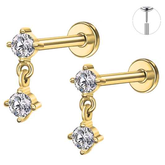 Gold Ion Plated Steel Threadless Push In CZ Dangle CZ Labret