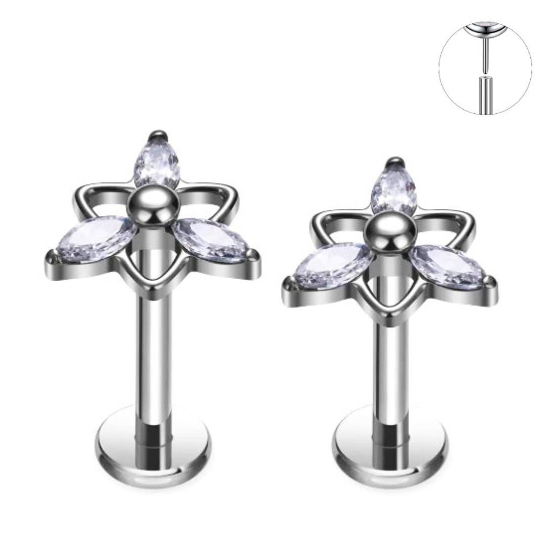 Steel Threadless Push In Triangle Marquise CZ Petal Tragus Labret