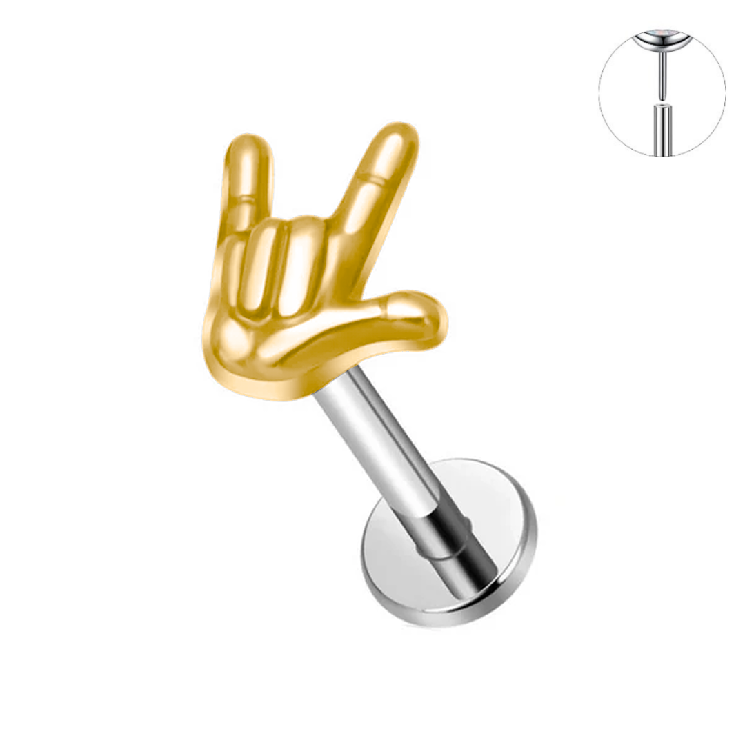 Steel Threadless Push In Love Hand Sign Tragus Labret