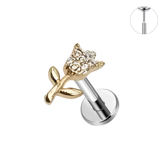 Steel Threadless Push In CZ Tulip Flower Tragus Labret