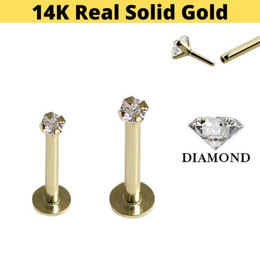 14K Gold 16G Diamond Snap In Threadless Labret
