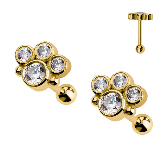 Gold Steel CZ Paw Ion Plated Tragus Barbell