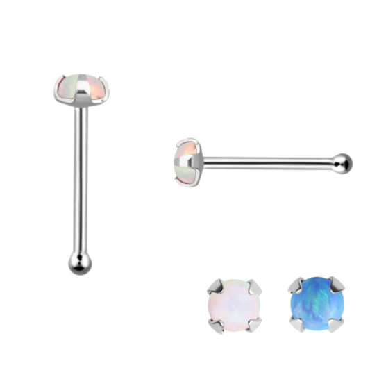 Prong Set Opal Steel Nose Stud Dimple End