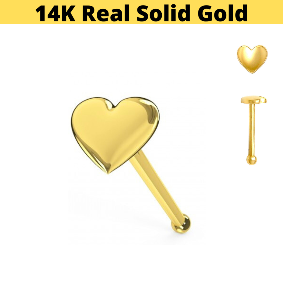 14K Gold 3D Heart Logo Nose Stud