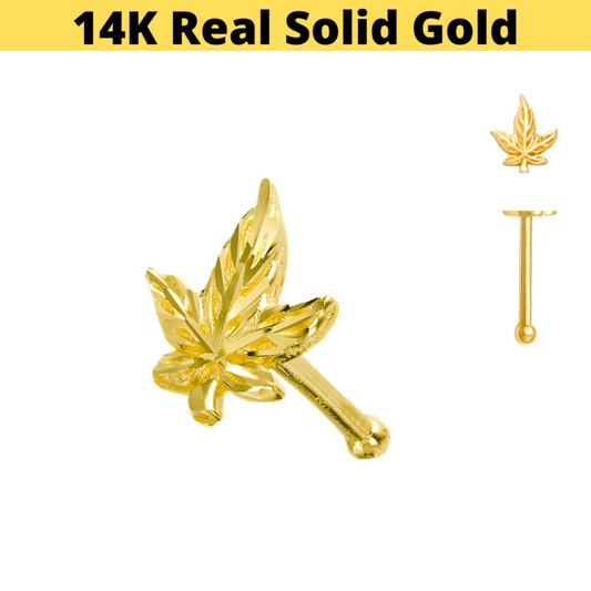 14K Gold 3D Pot Leaf Logo Nose Stud