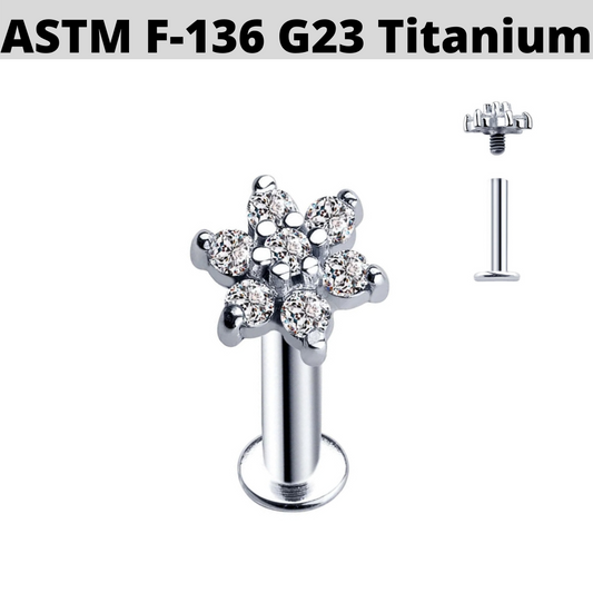 G23 Titanium Internally Threaded Prong Set CZ Sunflower Tragus Labret