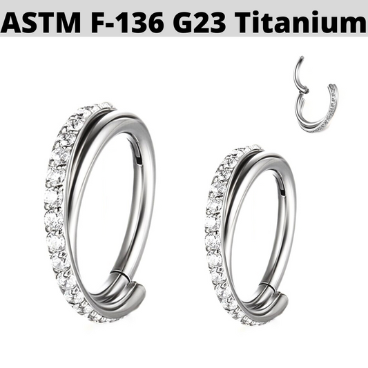 G23 Titanium Paved CZ Crisscross Hinged Segment Clicker Ring