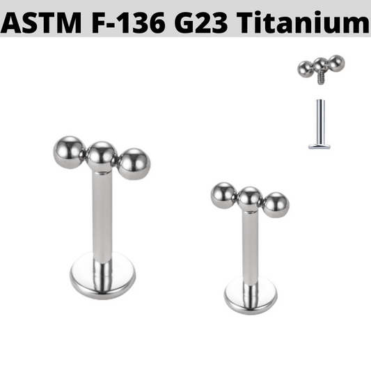 G23 Titanium Internally Threaded 3 Straight Beaded Tragus Labret