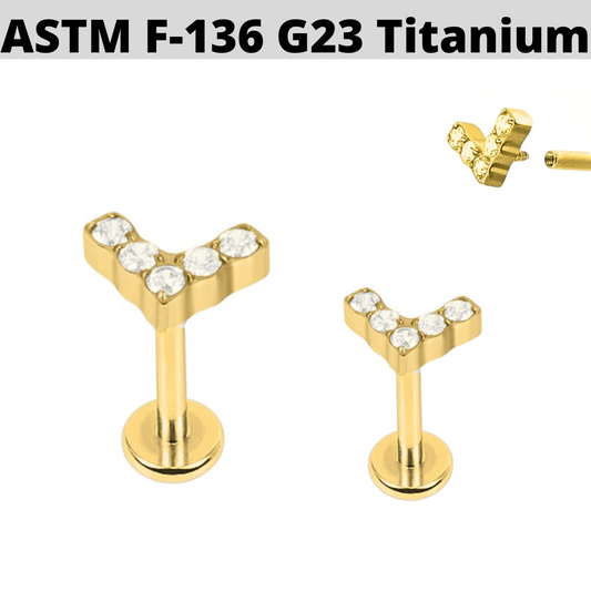 G23 Gold PVD Titanium Internally Threaded 5 CZ Chevron Top Tragus Labret