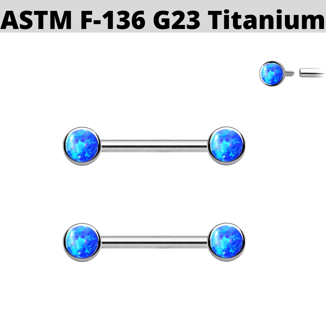 Internally Threaded Titanium Bezel Set Opal Nipple Barbell