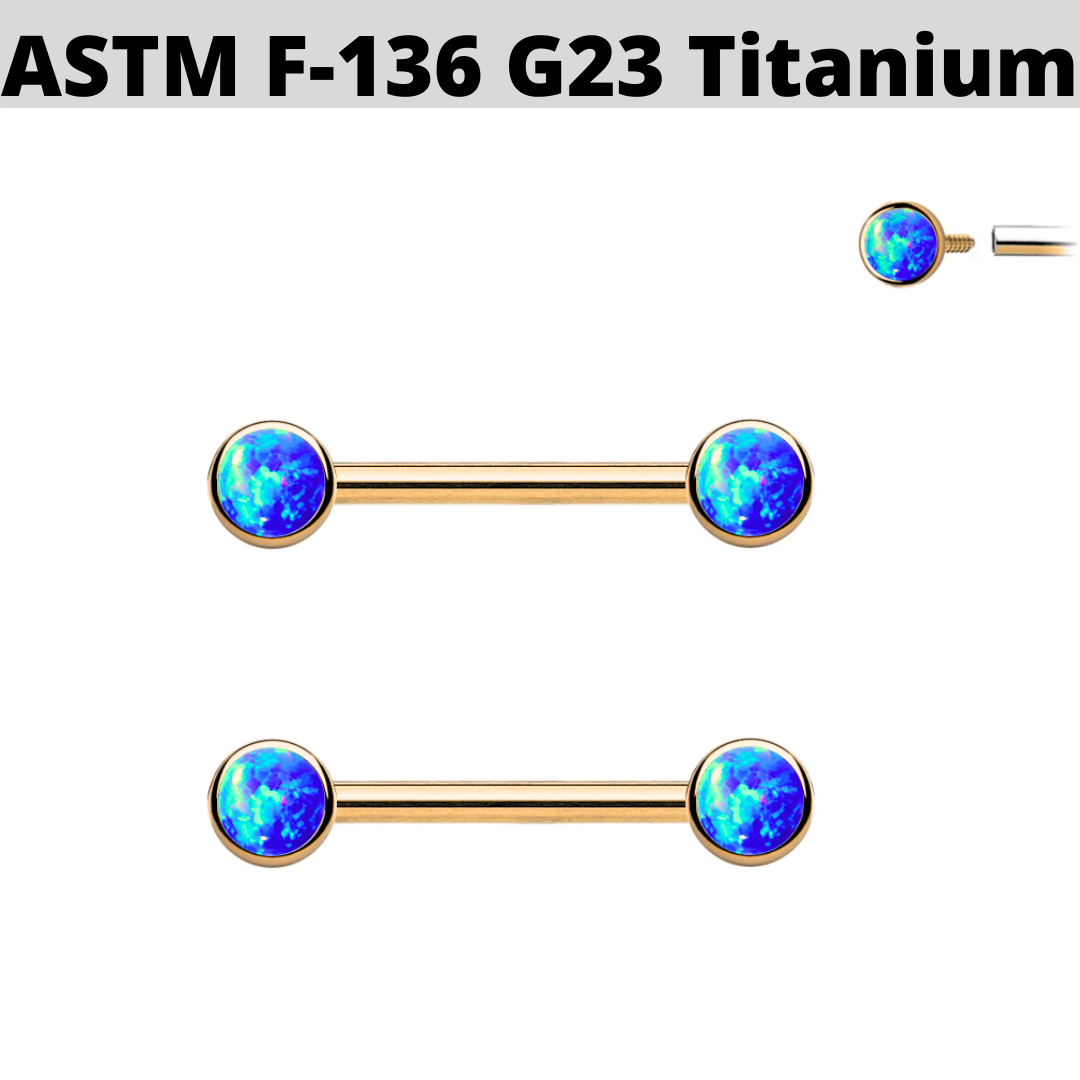 G23 Gold PVD Titanium Bezel Set Opal Nipple Barbell