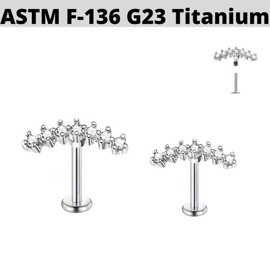 G23 Titanium Internally Threaded 7 CZ Cluster Tragus Labret