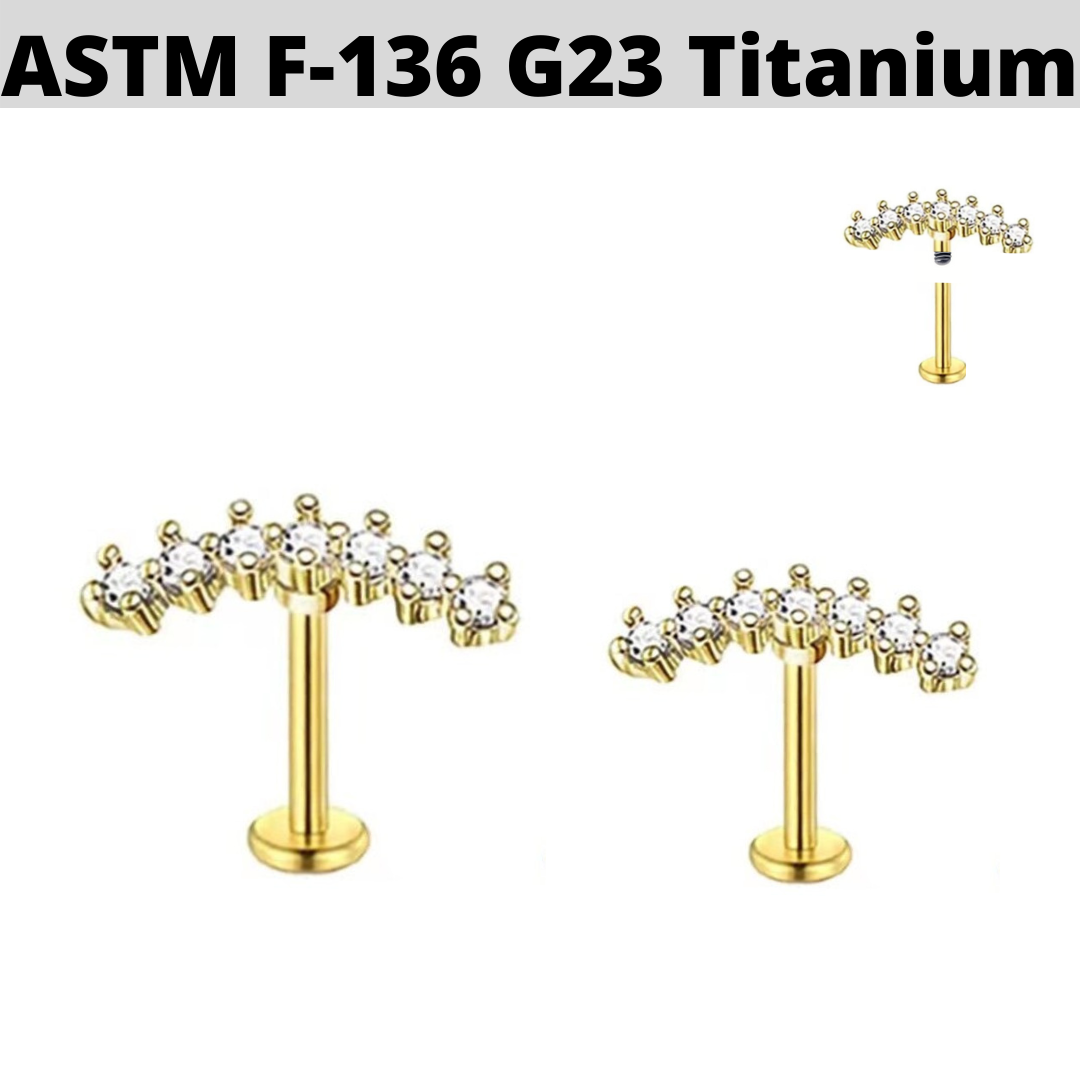 G23 Gold PVD Titanium Internally Threaded 7 CZ Cluster Tragus Labret