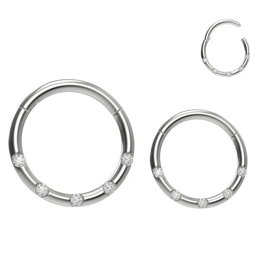 Steel 5 CZ Hinged Clicker Segment Ring